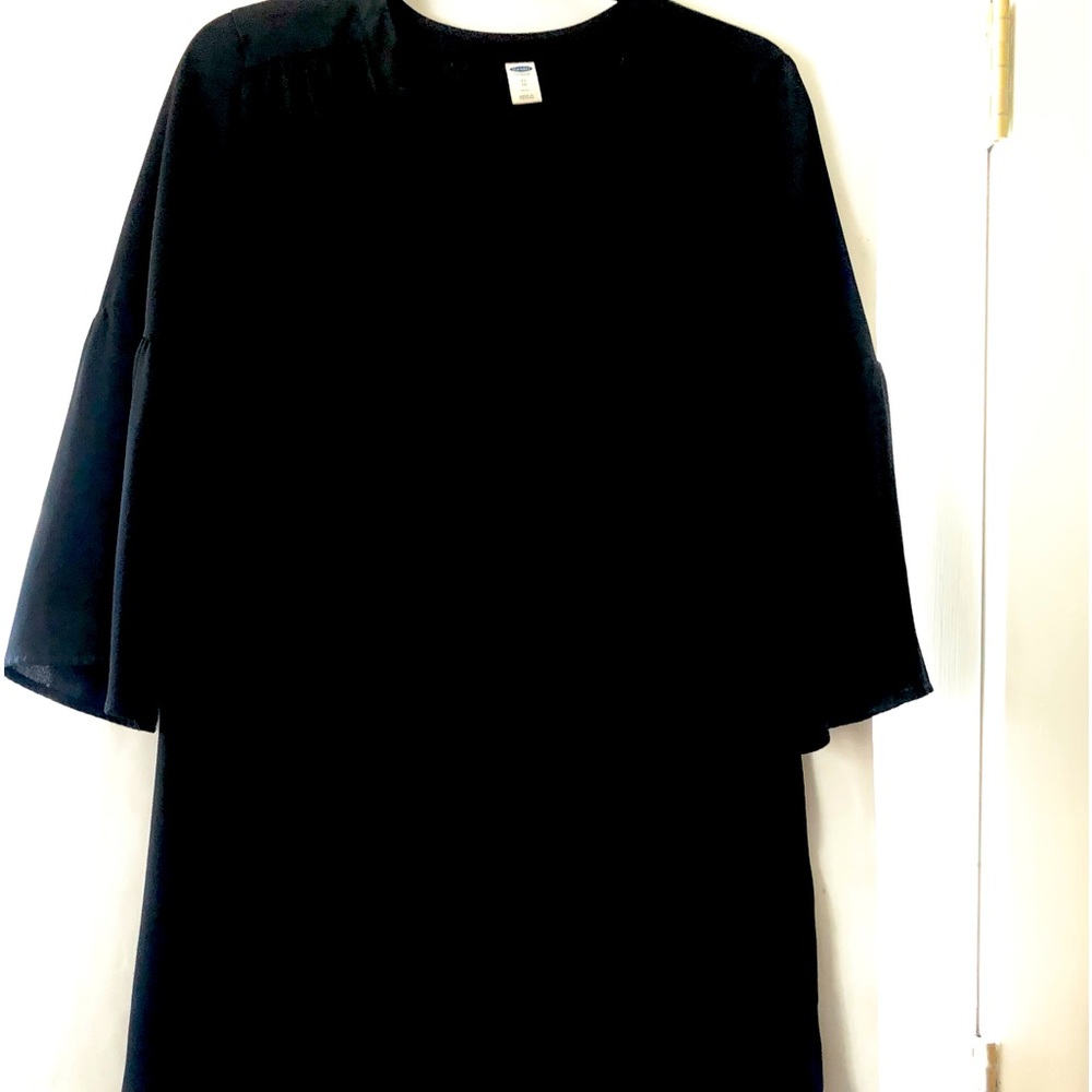 Black mini dress.  Old Navy, XS, cotton 3/4 sleeves, neck tie